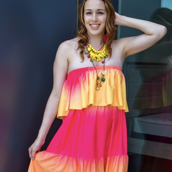 NWT Rainbow Ombre Boho Maxi Summer Dress S: Sm-Med - Picture 3 of 13